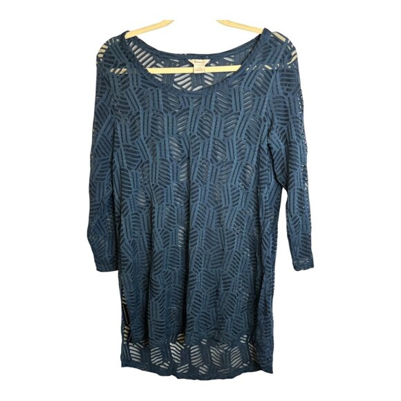 Ariat Blouse Women's Size Large Lightweight Sheer Lace Slit Top Tunic Blue - Picture 1 of 3